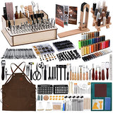 628Pcs Leather Working Tooling Set for Beginners, Starter Leather Working and Tool Supplies with Leather Pony, Tooling Box, Punch Tools, Sewing Tikjiua