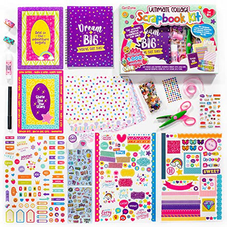 GirlZone Ultimate Collage Scrapbook Kit, Make a 40-Page Photo Album Scrapbook with Stickers & More, Fun Kids Creative Activity and Fantastic Gift GirlZone