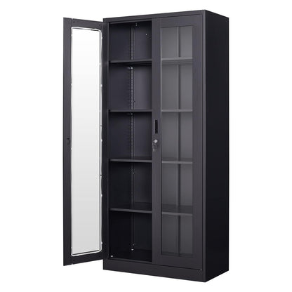 PEUKC Display Cabinet with Glass Doors, Curio Cabinets with 4 Adjustable Shelves, Locking Glass Cabinet Display Case for Home, Office, Clinic,