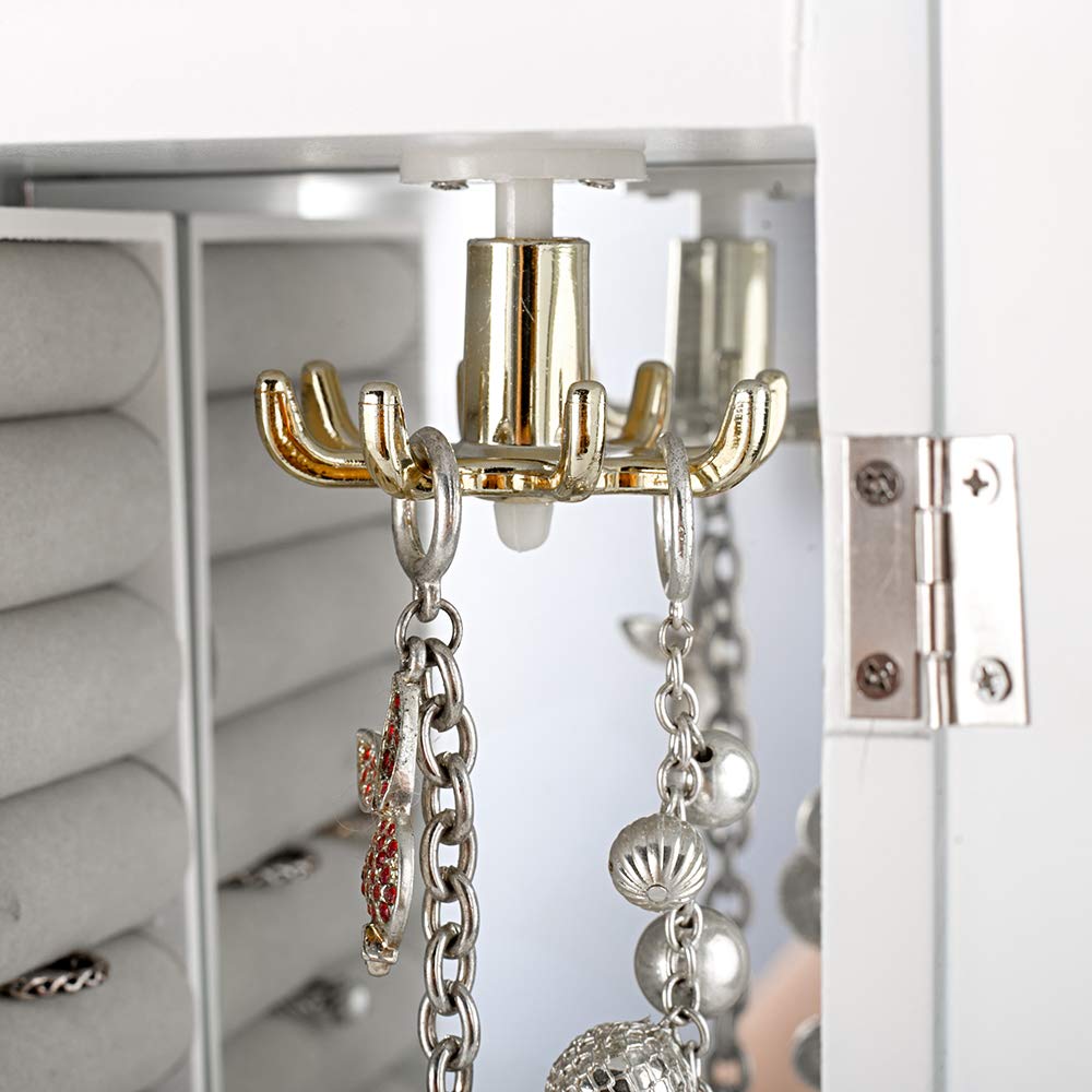 ZGZD White Jewelry Box Wooden Makeup and Accessories Organizer Girls Ring Storage with 4 Drawers and Swing Door ZGZD