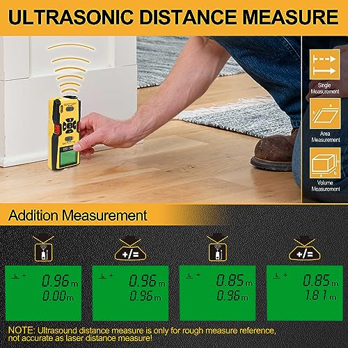 PREXISO 5-in-1 Stud Finder with Laser Level Marking & Ultrasound Distance Measure - Area, Volume, Addition | Wood, AC Wire Detector - Wall Scanner - WoodArtSupply