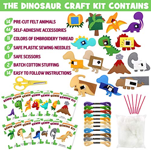 CiyvoLyeen Dinosaur Sewing Craft Kit DIY Kids Craft and Sew Set for Girls and Boys Educational Beginners Sewing Stuffed Animal Felt Plush Ornaments CiyvoLyeen