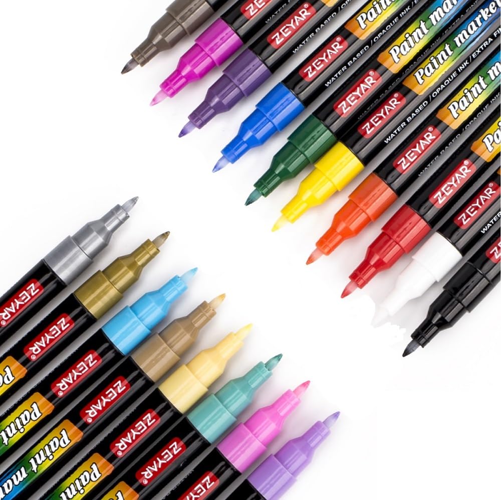 ZEYAR Premium Acrylic Paint Pen, Water Based, Extra Fine Point, 18 Colors, Odorless, Acid Free and Safe, Opaque Ink, Environmental Friendly, AP ZEYAR