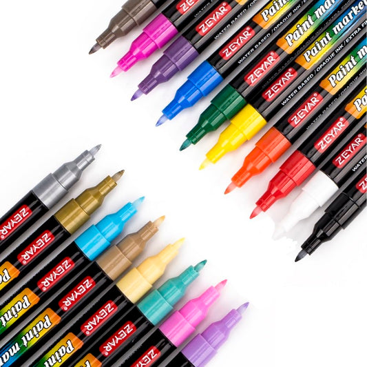 ZEYAR Premium Acrylic Paint Pen, Water Based, Extra Fine Point, 18 Colors, Odorless, Acid Free and Safe, Opaque Ink, Environmental Friendly, AP - WoodArtSupply