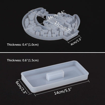 Cestony 2PCS Crescents Moon Castle with Stand Silicone Mold Display Board Moulds for Crafts Resin Casting Epoxy Tray Silicone Mold Table Home Decor - WoodArtSupply