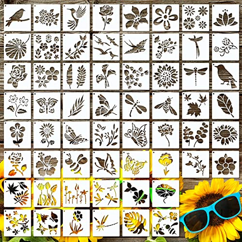 60 Pieces Flower Animal Stencils for Painting Reusable Deer Bear Stencil Butterfly Bird Bee Mountain DIY Craft Template Paint Stencils for Painting