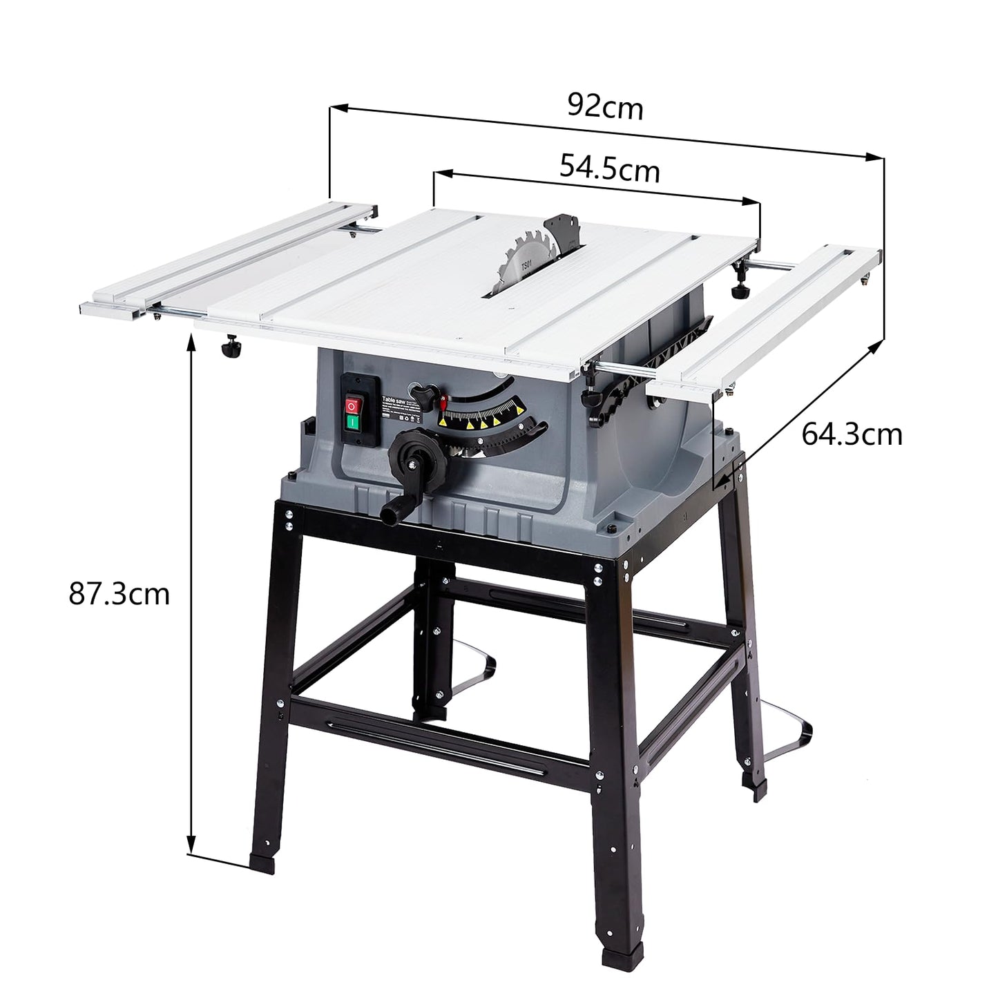 Table Saw, Towallmark 10 Inch 15A Multifunctional Saw with Stand & Push Stick, 90° Cross Cut & 0-45° Bevel Cut, 5000RPM, Adjustable Blade Height for