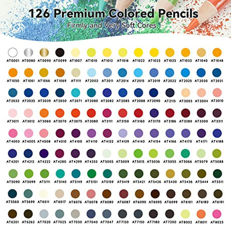 Arrtx 126 Colored Pencil Set Soft Core Coloring Pencils for Adult Color Drawing Blending Shading Sketching, Coloring Pencils Art Supplies for Artists Arrtx