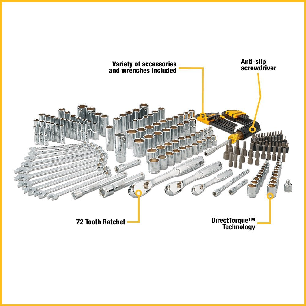 DEWALT Mechanics Tool Set, 1/4" & 3/8" & 1/2" Drive, SAE/Metric, 205-piece (DWMT81534) DEWALT