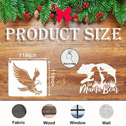 10 PCS Bear Deer Eagle Mountain Stencil Bison Tree Wildlife Forest Animal Stencils Template Wood Burning Stencils Patterns Reusable Stencils for Painting on Wood Crafts Wall Decor (Bison)