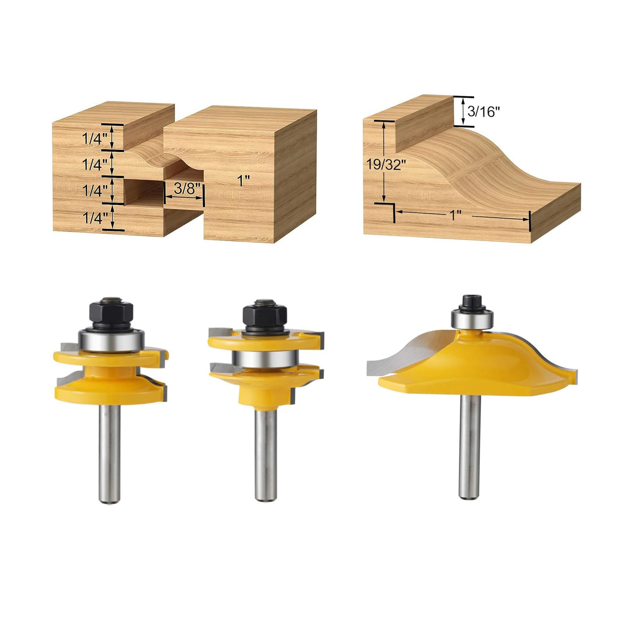 TOEVER 3PCS Router Bit Set, 1/4 Inch Shank Raised Panel Cabinet Door Making Router Bits, Ogee Rail and Stile Router Bit Set for Woodworking,CNC Wood TOEVER