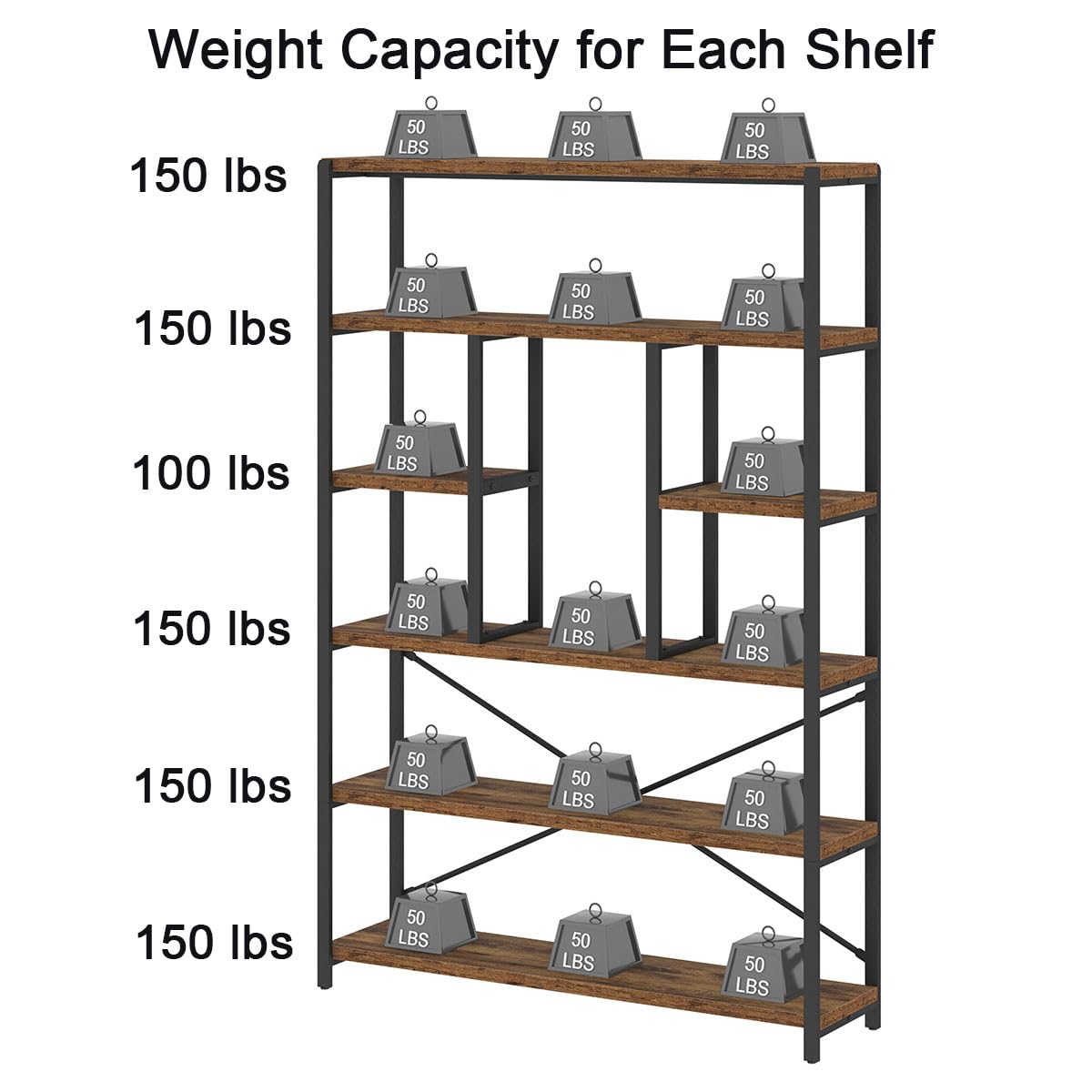 Rustic Industrial 6-Tier Metal and Wood Bookshelf by LVB LVB
