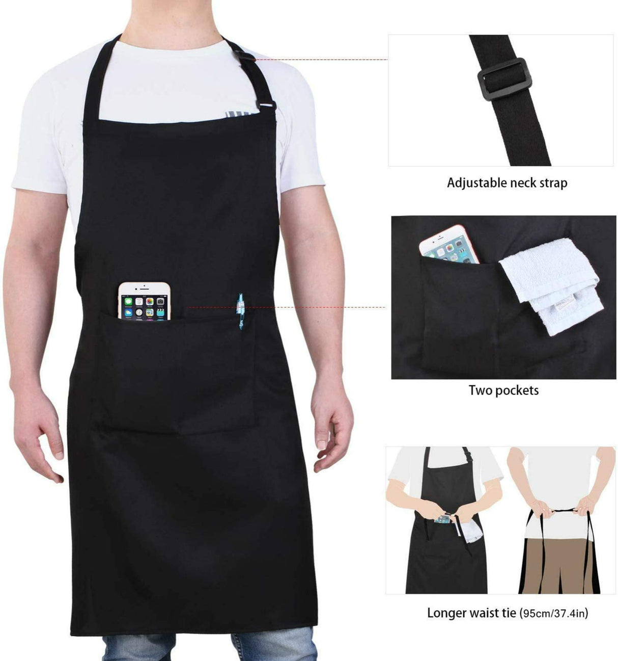 Will Well Chef Apron for Men and Women Professional for Cooking With Pockets - Adjustable - Bib Aprons - Water & Oil Resistant - 1 Pack, Black Will Well