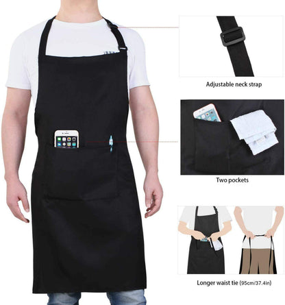 Will Well Chef Apron for Men and Women Professional for Cooking With Pockets - Adjustable - Bib Aprons - Water & Oil Resistant - 1 Pack, Black - WoodArtSupply