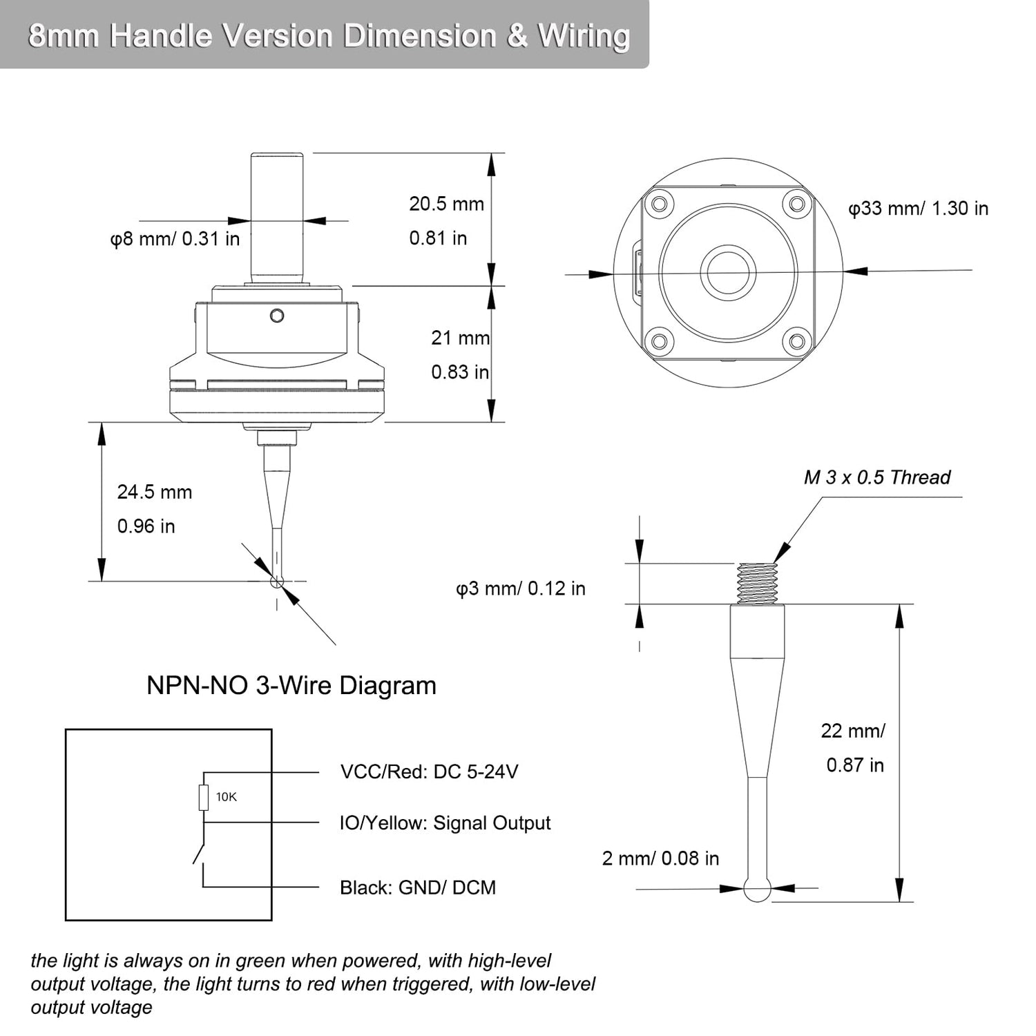 PGFUN CNC 3D Touch Probe XYZ Axis Edge Finder 3-Coordinate Measuring Sensor Kit with 8 mm Shank & 2.0 mm Ruby Ball Tip (NPN-NO) PGFUN