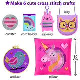 KRAFUN Beginner My First Cross Stitch Kit for Kids Arts & Crafts, 6 Easy Projects of Felt Keyring, Bag, Pillow Craft, Instructions, Gift for Girls KRAFUN