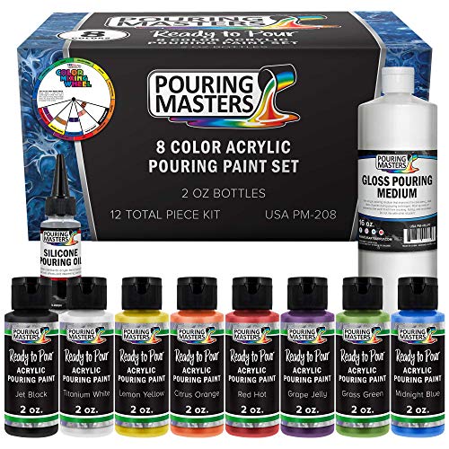 U.S. Art Supply Pouring Masters 8 Color Ready to Pour Acrylic Pouring Paint Set - Premium Pre-Mixed High Flow 2-Ounce Bottles - for Canvas, Wood, - WoodArtSupply