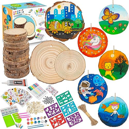 FTBox Wooden Crafts Gift for Kids, Wood Slices Arts & Crafts Christmas Gifts for Boys and Girls Ages 4-12, Craft Activities Diamond Painting Art Toys