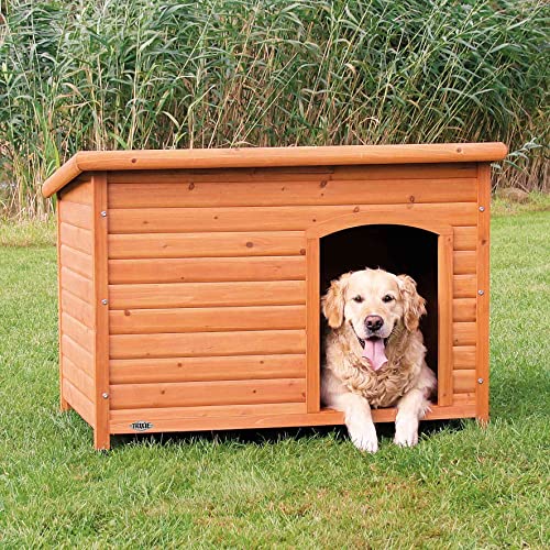 TRIXIE Large natura Classic Outdoor Dog House, Weatherproof Finish, Elevated Floor, Brown 45.5 x 31 x 32.25 inch - WoodArtSupply