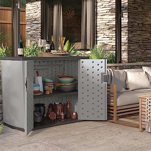 Suncast Backyard Oasis 130 Gallon, Outdoor Storage Shed Basic Unit Easy to Clean with Top Lid, Plastic, 150 pounds Capacity, Dove Gray Suncast