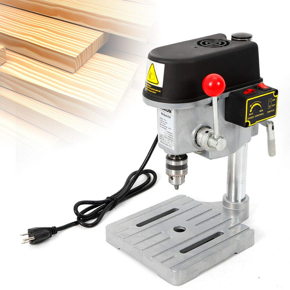 Mini Rotary Drill Press Bench Portable Drilling Tool High-accuracy 110V 2-Speed 1000-4500 RPM (340W-5158A) TBVECHI