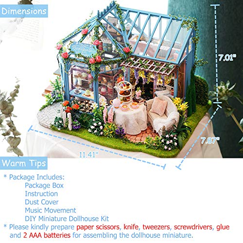 TuKIIE DIY Miniature Dollhouse Furniture Kit, 1:24 Scale Creative Room Wooden Doll House Accessories Plus Dust Proof & Music Movement for Kids Teens
