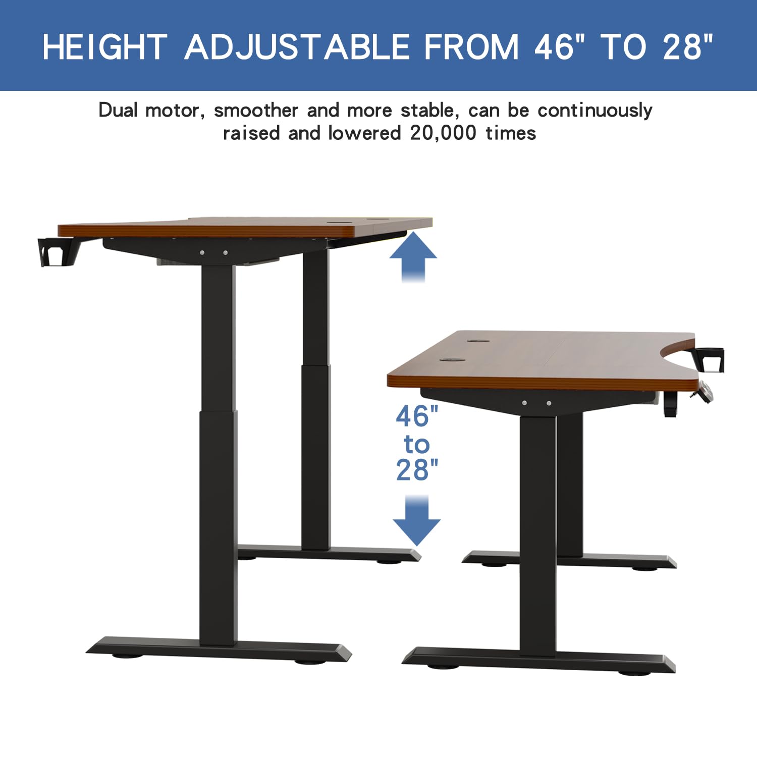 bilbil 63x30 Inches Dual Motor Electric Standing Desk with Drawer, Height Adjustable Sit Stand Up Desk with 4 Splice Boards, Home Office Desk - WoodArtSupply