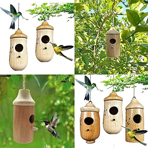 Hummingbird Nest, New Wooden Humming Bird House Outside Hanging,Hummingbird Nest for Wren Swallow Sparrow Hummingbird Finch Houses (Style B, Wooden) Rhiney