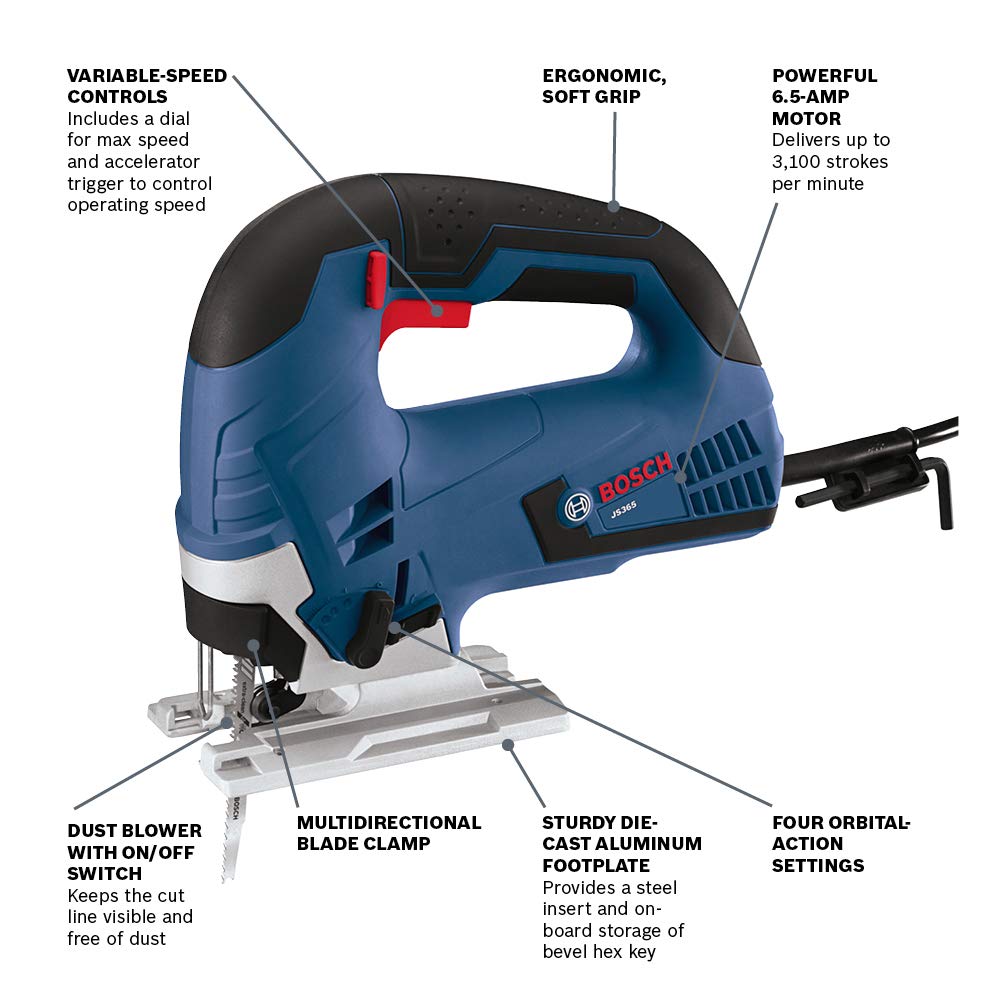 BOSCH 120-Volt Top-Handle Jigsaw Kit JS365 Blue, 6.5 Amp - WoodArtSupply