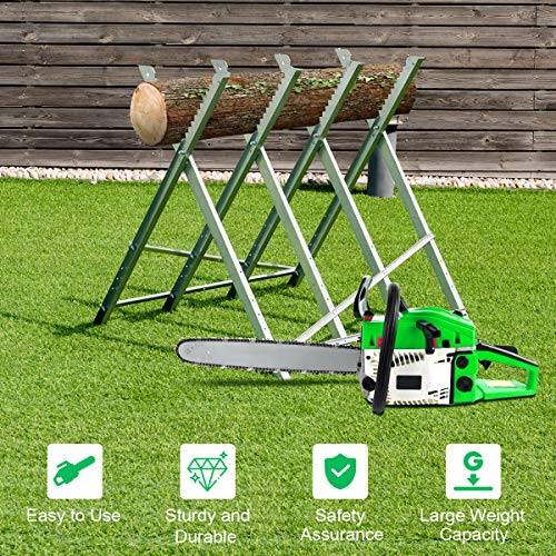 Goplus Portable Folding Sawhorse, Adjustable Steel Sawbuck for Firewood, Heavy Duty 220 lbs Sawhorse Work Table, Lightweight Log Wood Cutting Saw Goplus