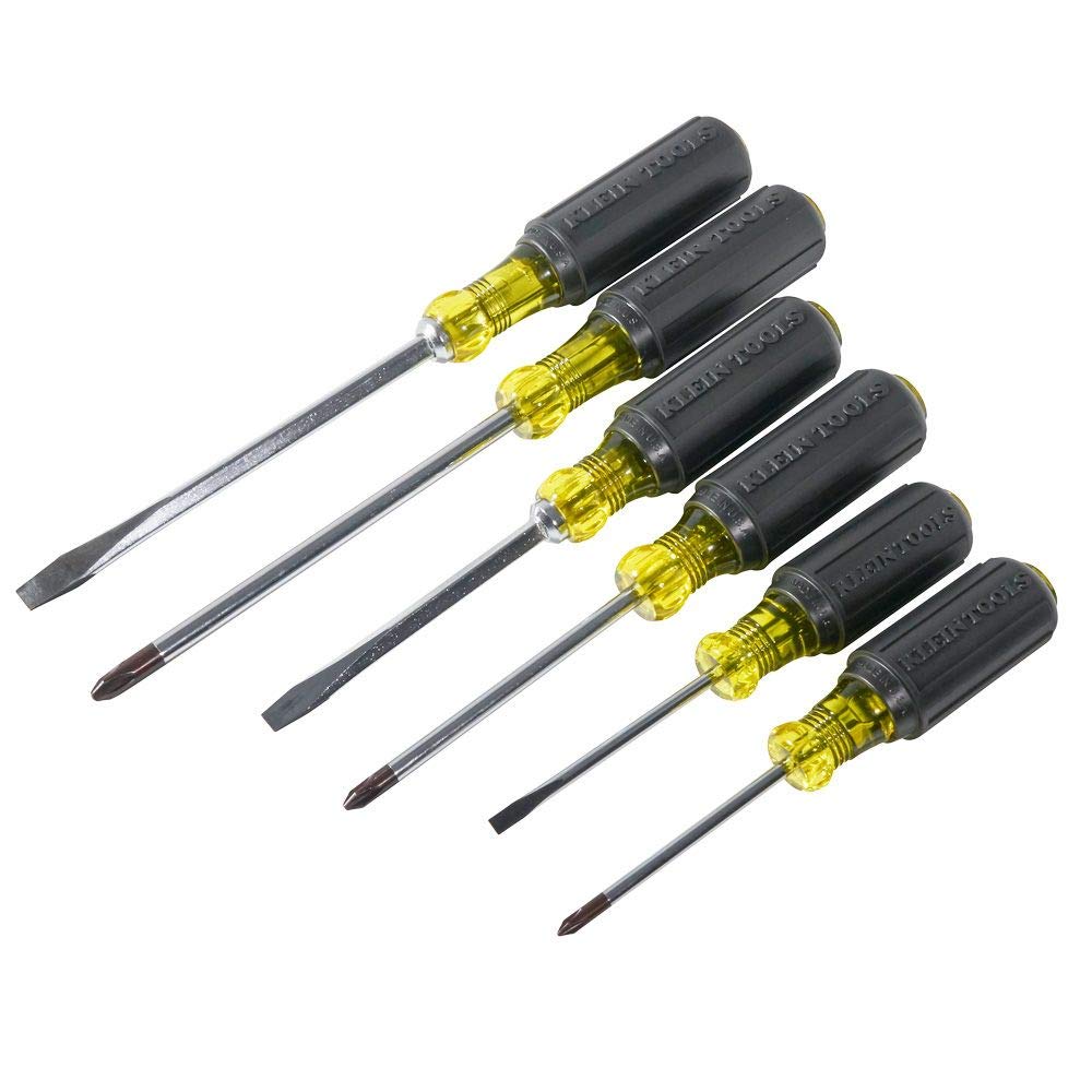 Klein Tools 85074 Screwdriver Set 6-Piece Includes 3 All-Purpose Flathead, 3 Phillips, Cushion Grip Comfort, Precision Machined Screwdrivers Klein Tools