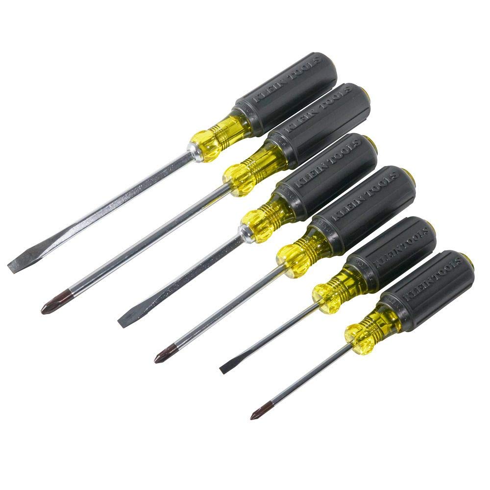 Klein Tools 85074 Screwdriver Set 6-Piece Includes 3 All-Purpose Flathead, 3 Phillips, Cushion Grip Comfort, Precision Machined Screwdrivers - WoodArtSupply