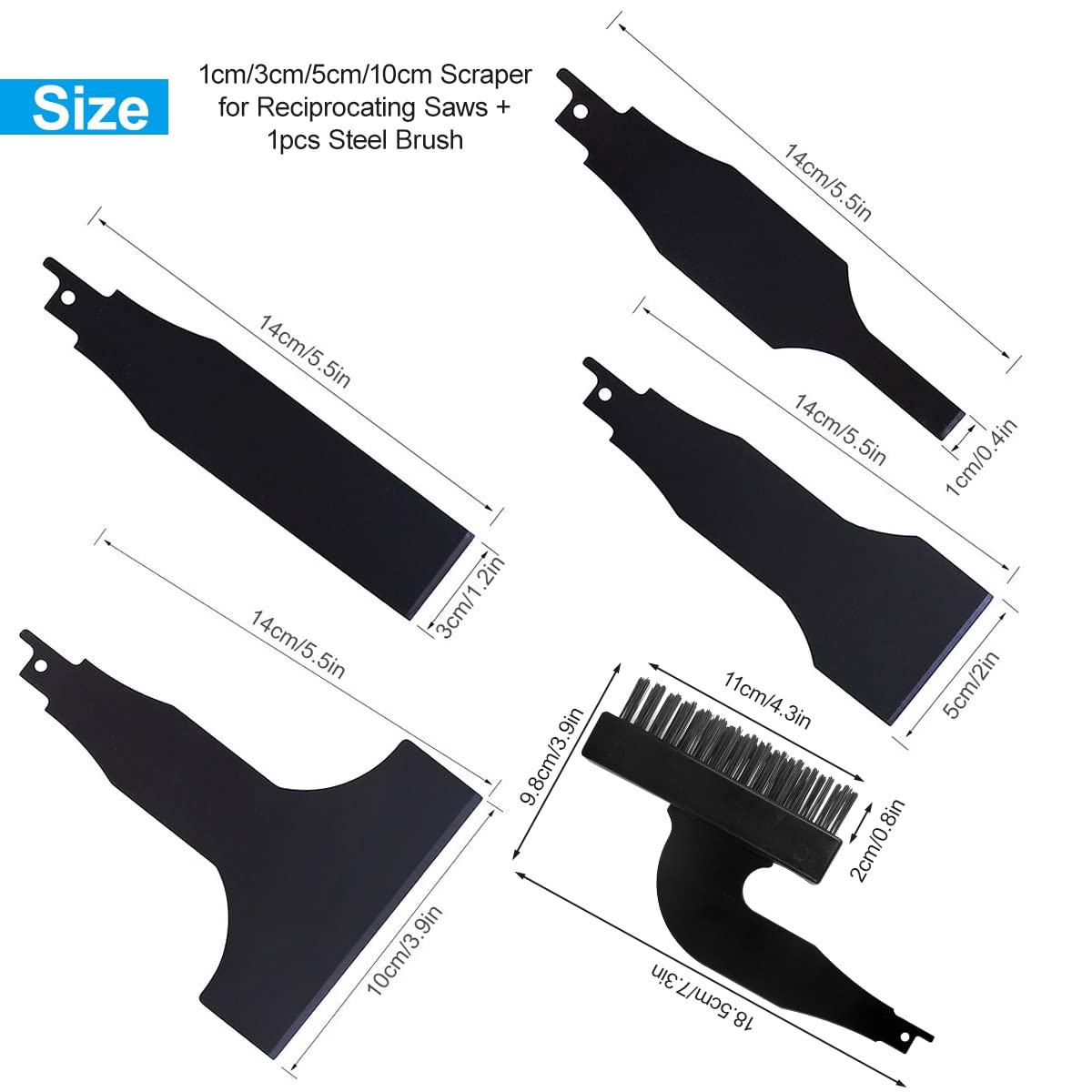 5PCS Reciprocating Saw Spatula Brush Set, Reciprocating Saw Attachment Includes Reciprocating Saw Shovel and Wire Brush, Durable and Strong, Electric YUANYUU