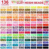 QUEFE 14000pcs, 136 Colors Clay Beads for Bracelet Making Kit Flat Round Polymer Clay Beads Spacer Heishi Beads for Jewelry Making with Pendant QUEFE