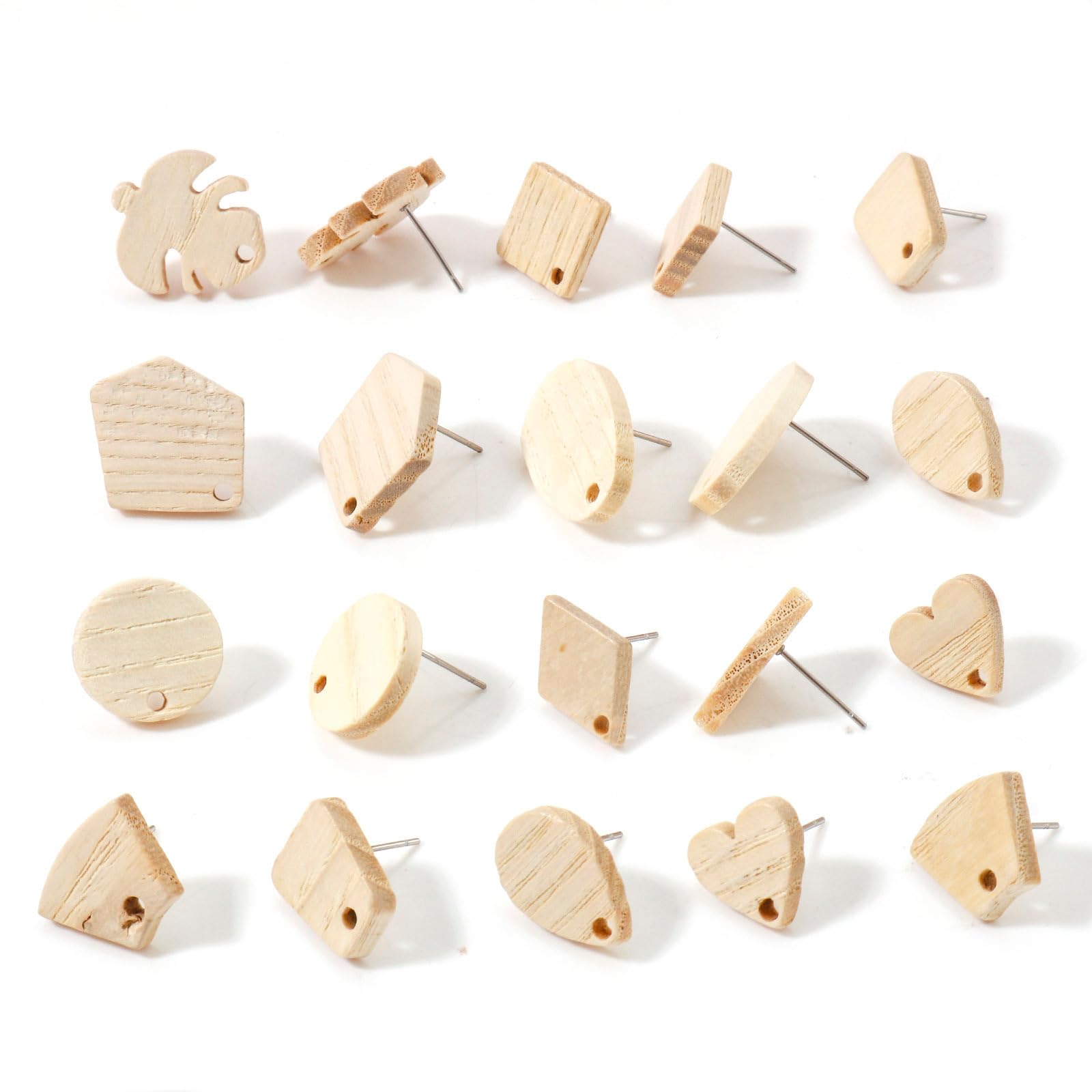 DoreenBeads 15 Pairs Ash Wood Stud Earrings Findings,White Circle Wooden Earring Posts with Earring Backs for Jewelry Making DIY Earring Making - WoodArtSupply