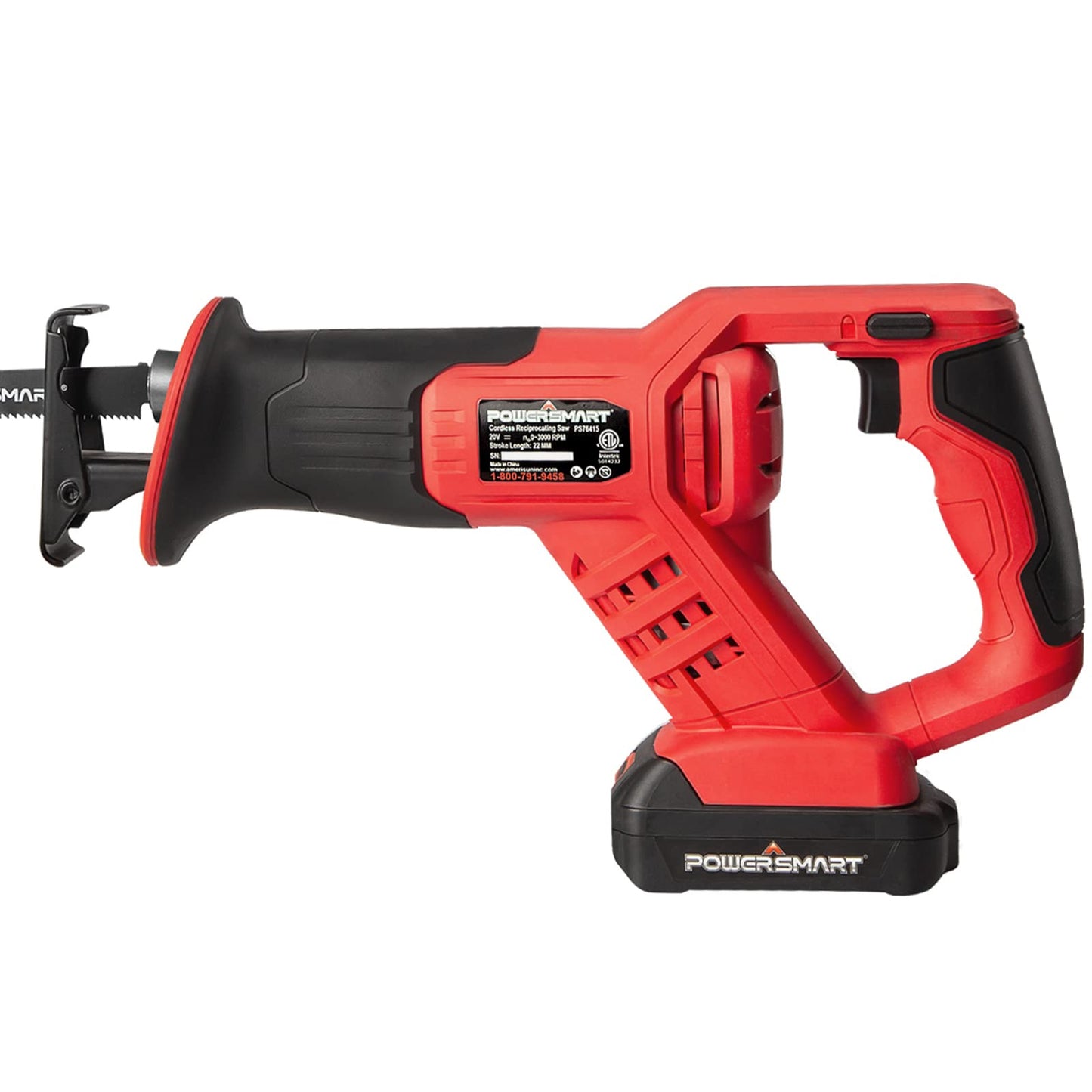 PowerSmart 20V Cordless Reciprocating Saw with 2.0Ah Battery and Charger, 3pcs Wood Blades and 2pcs Metal Blades Included - WoodArtSupply