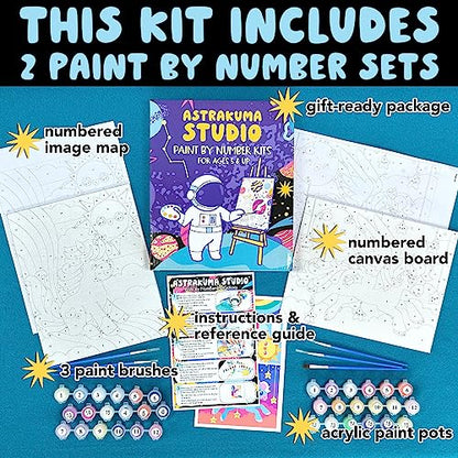 Astrakuma Studio Paint by Numbers for Kids Ages 8-12 - Unicorn Painting by Number Kit Canvases, Easy Pre Drawn Canvas Boards Set for Children and - WoodArtSupply