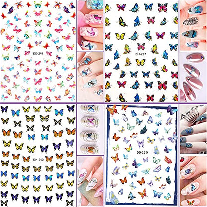 JOYJULY Nail Art Brushes, Nail Art Kit for Beginners with Nail Dotting Tools Butterfly Nail Art Stickers Nail Art Foil Rhinestone Nail Art Striping
