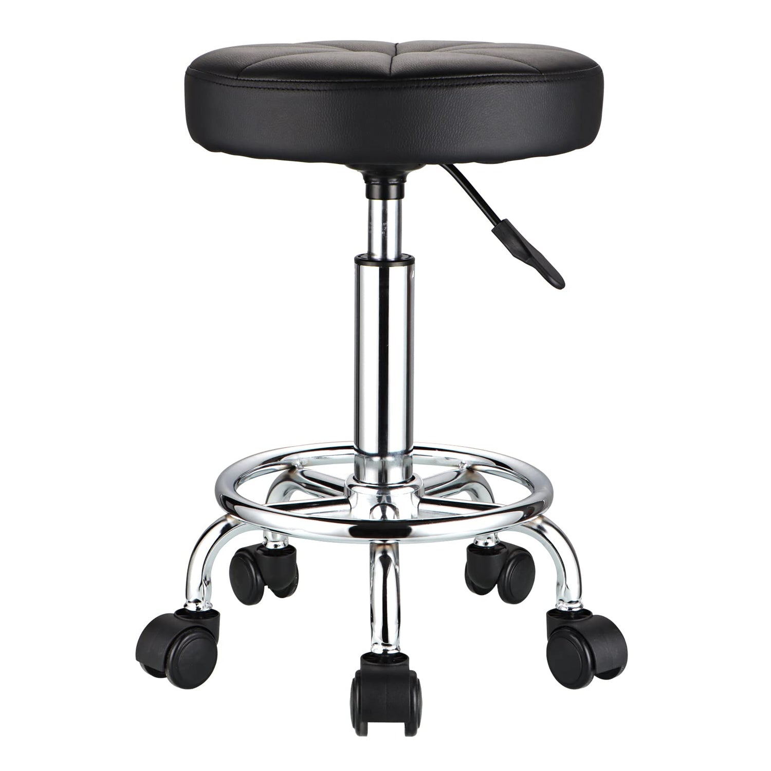 HMTOT Swivel Stool with Wheels Round Rolling Stools PU Leather Height Adjustable Black HMTOT