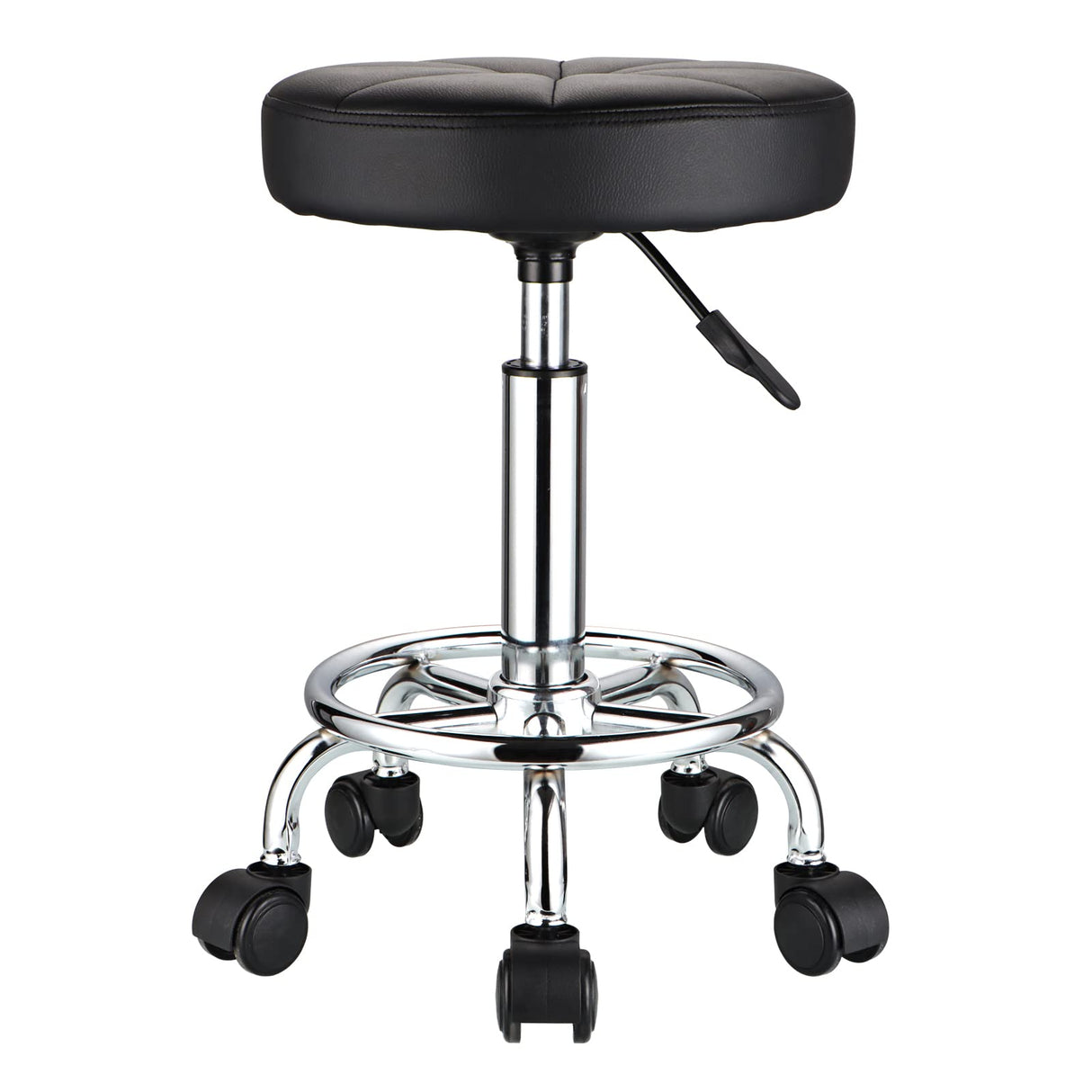 HMTOT Swivel Stool with Wheels Round Rolling Stools PU Leather Height Adjustable Black HMTOT