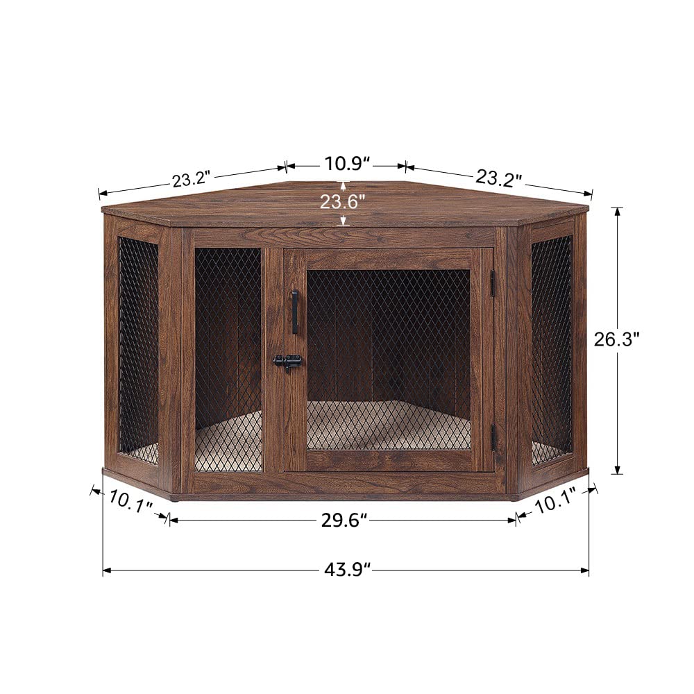 unipaws Furniture Style Corner Dog Crate for Small Medium Dogs, Indoor Aesthetic Puppy Kennel TV Stand, Modern Decorative Wood Pet House Dog Cage, - WoodArtSupply