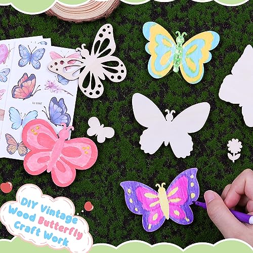 57 PCS Butterfly Unfinished Wooden, Butterfly Cutout for Crafts Blank Wood Butterfly Shaped Slices Kits with Decorate Tools for Kids Adult Home BAPHILE