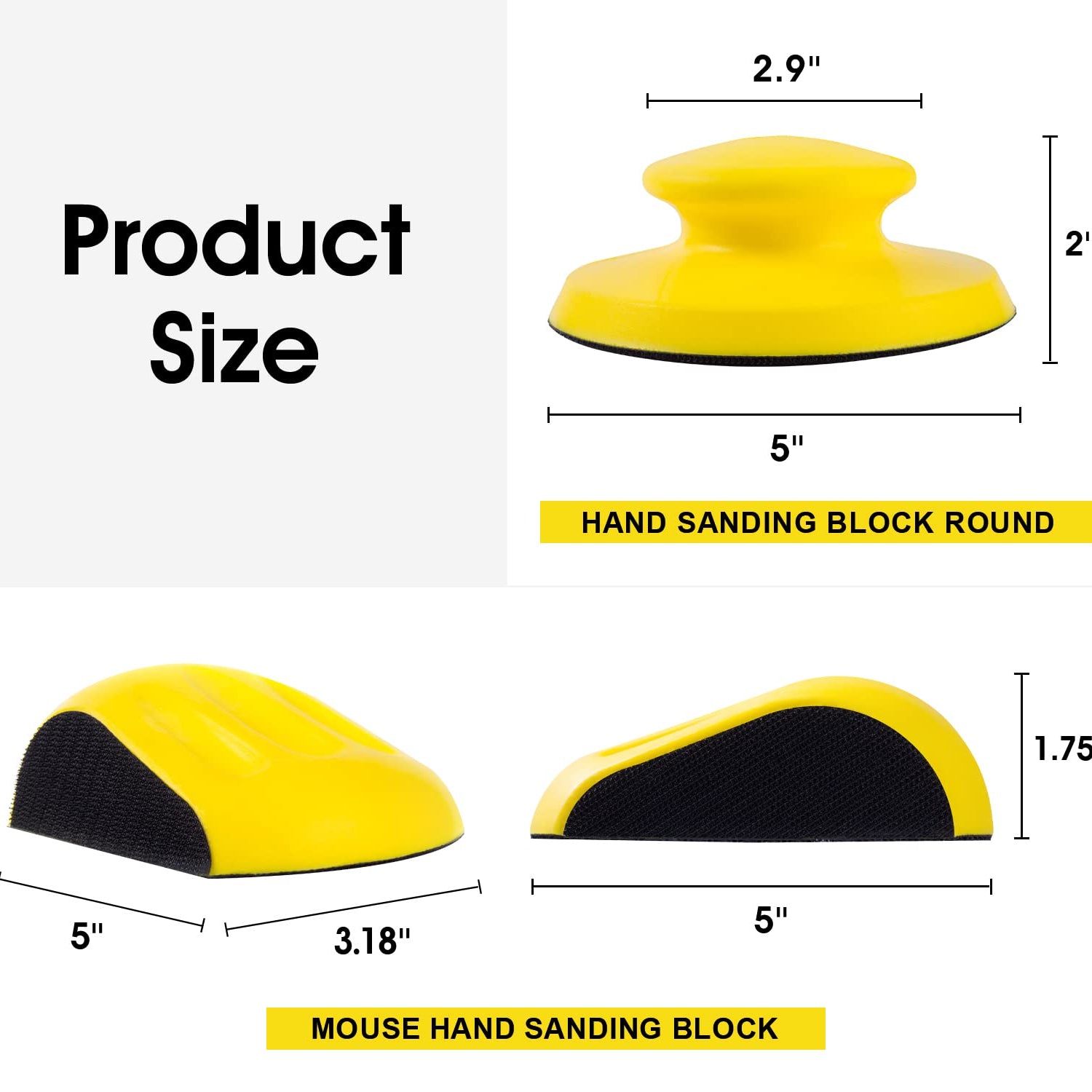 MIDO Professional Abrasive Hook and Loop Hand Sanding Block 5 Inch Mouse and Round Sanding Holder 2 PCS Hand Sanding Pad for Woodworking Hook Backing MIDO Professional Abrasive