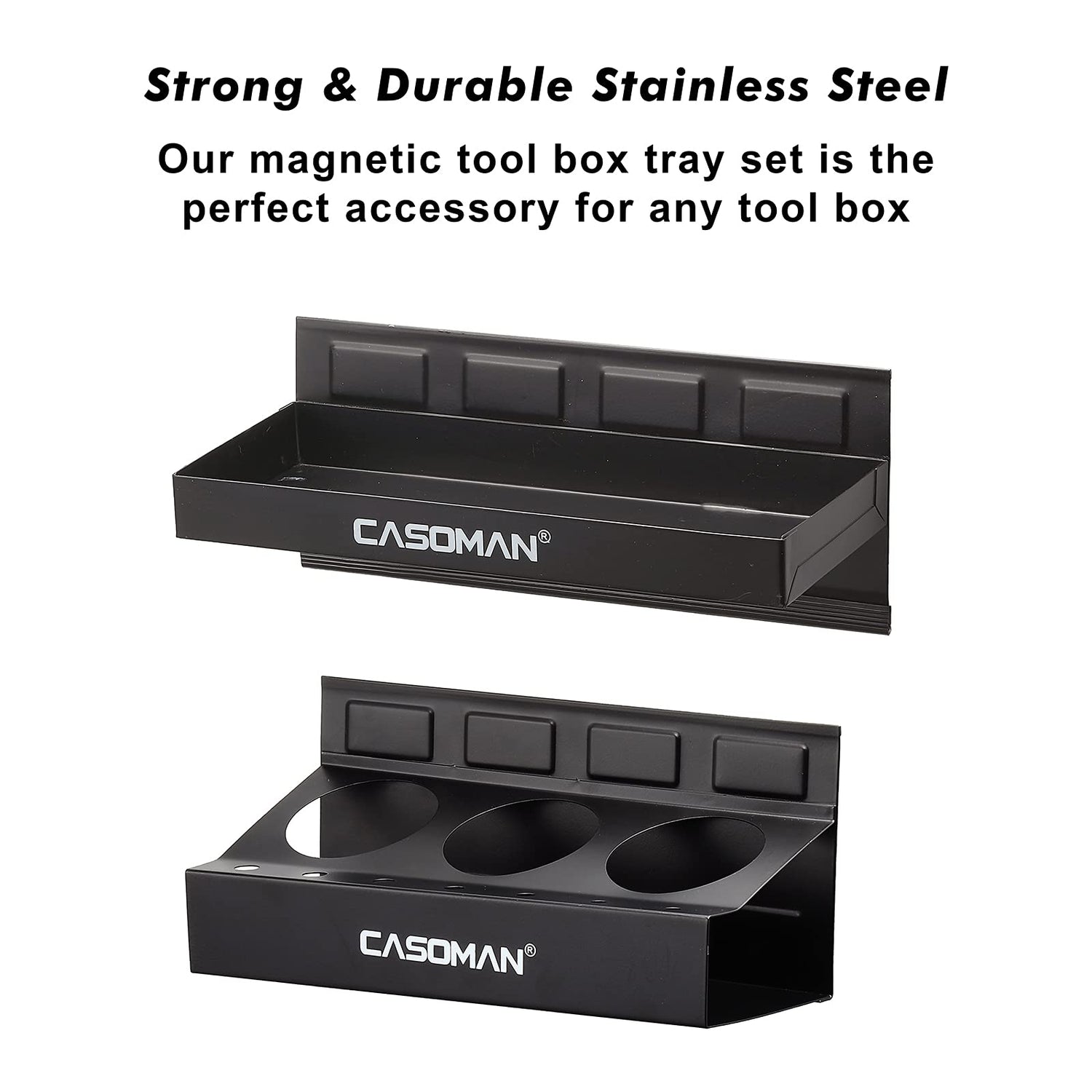 CASOMAN Magnetic Toolbox Shelf, Tray, Paper Towel Holder, 4-Piece Set, Black, Variety of Use, Durable, Magnets Any Metal Surface CASOMAN