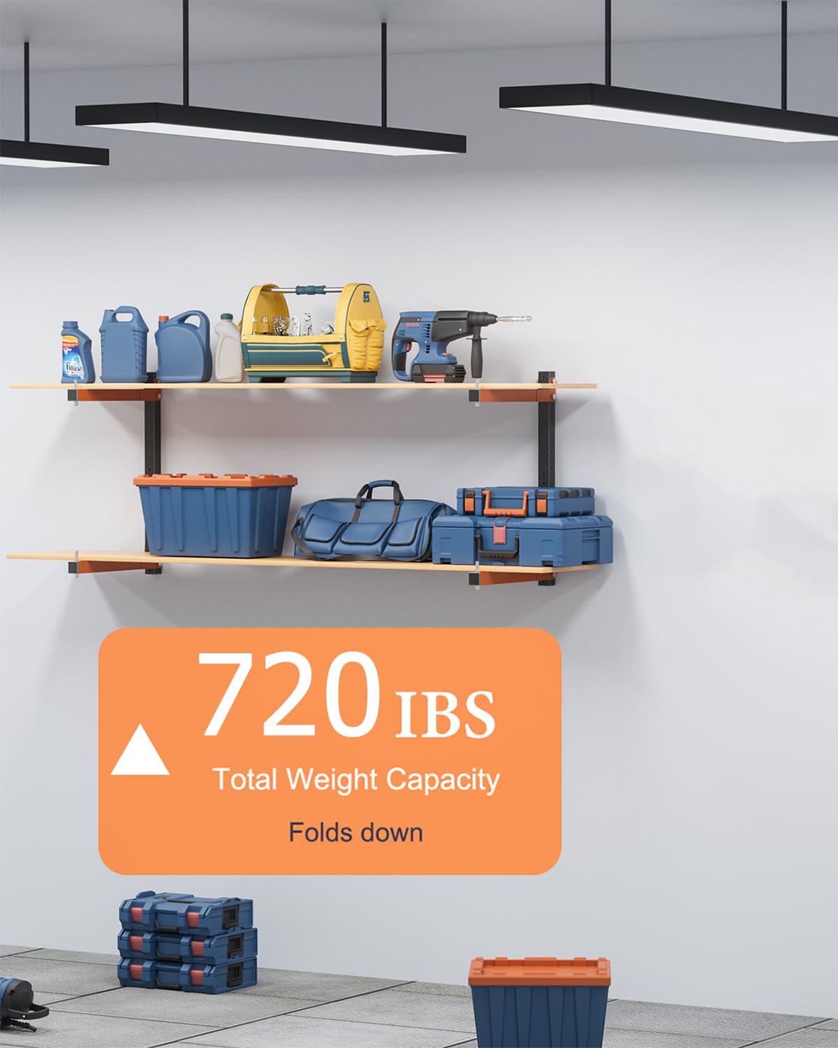 Acools Lumber Storage Rack, Lumber Rack Wall Mount, Heavy Duty Wood Storage Racks with 6-Level System, 720 lb Durable Garage Wood Organizer, Orange Acools