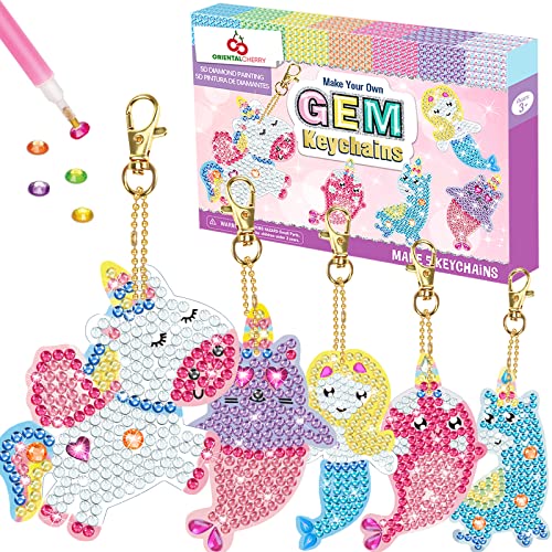 ORIENTAL CHERRY Arts and Crafts for Kids Ages 8-12 - Make Your Own GEM Keychains - 5D Diamond Painting by Numbers Art Kits for Girls Kids Toddler ORIENTAL CHERRY