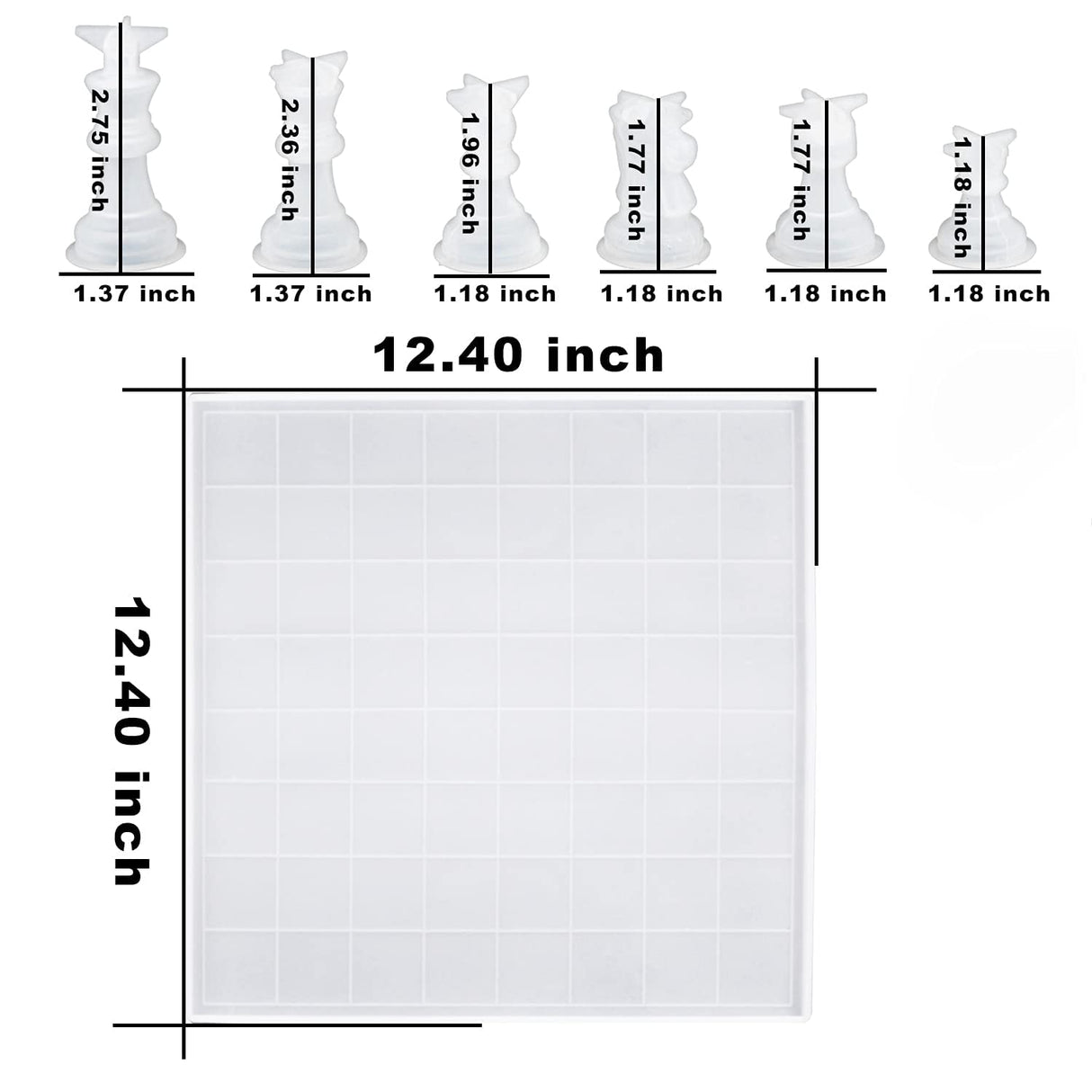 RESINWORLD 12 inches XL Large Checkers Chess Board Mold for Resin, 16 Pieces Full Size 3D Silicone Chess Piece Mold for Epoxy Resin, Chess Resin Mold ResinWorld