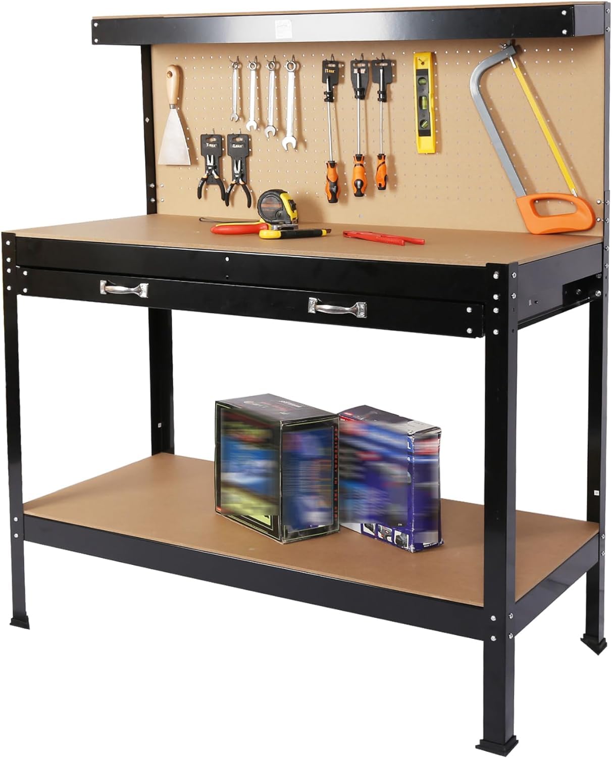 ACONEE 48x24 in Workbench, Garage Workbench with Storage, 300lbs Load Capacity, Tools Multipurpose Workbench with Bottom Shelf Storing, 2 Drawer, - WoodArtSupply