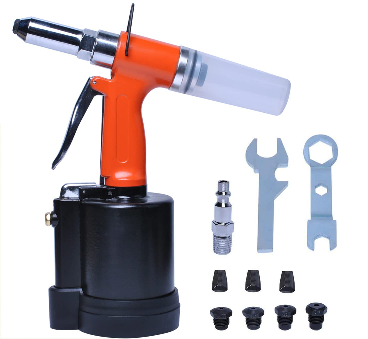 Wadoy Pneumatic Air Riveter Pop Rivet Gun Tool Kit, with 1/4" 3/16" 5/32" 1/8" and 3/32" Nose Pieces, Heavy Duty Air Hydraulic Rivet Gun Wadoy
