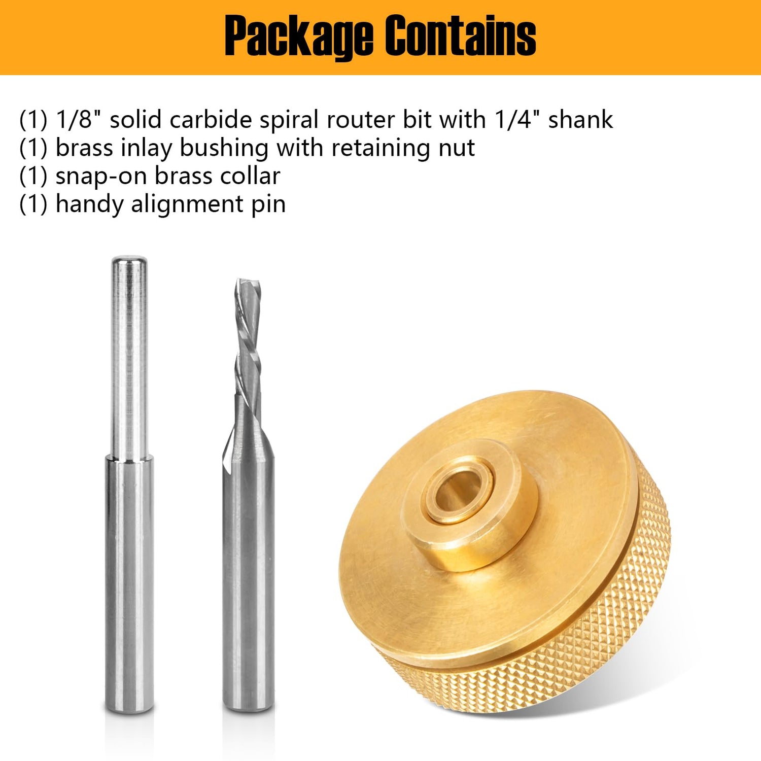 71333 Solid Brass Router Inlay Set for 1/4 Templates High RPM Routing, Includes 1/8" Carbide Spiral Bit + 1/4 Shank, Universal Quick Change Bushing, Ahuliao